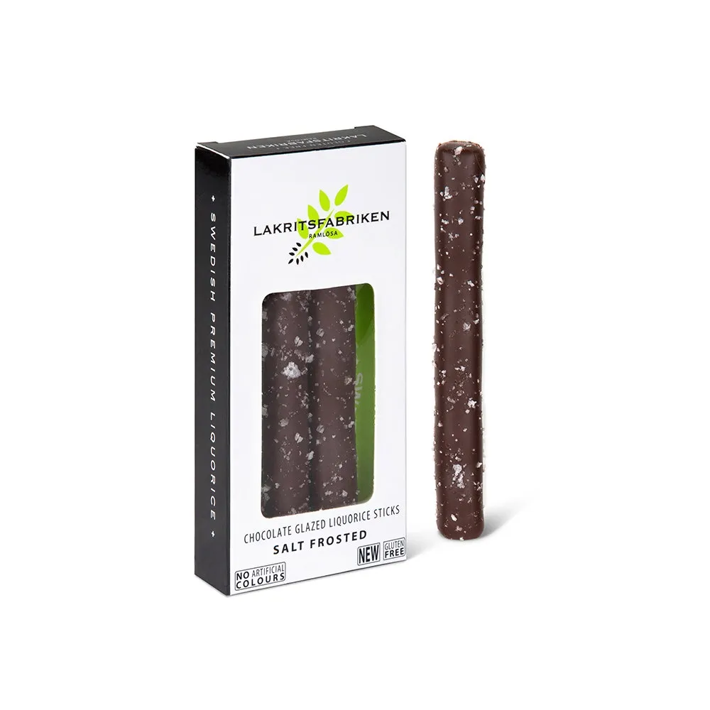 Chocolate Glazed Liquorice Sticks Salt Frosted 45 g